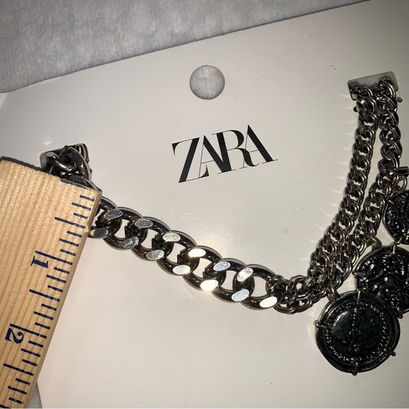 Zara coin necklace silver tone Cuban chunky link new with tags - Picture 4 of 8